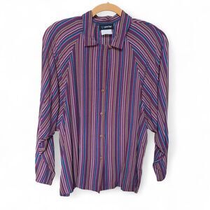 Vintage 80s Purple striped button up shirt Size 13/14/M